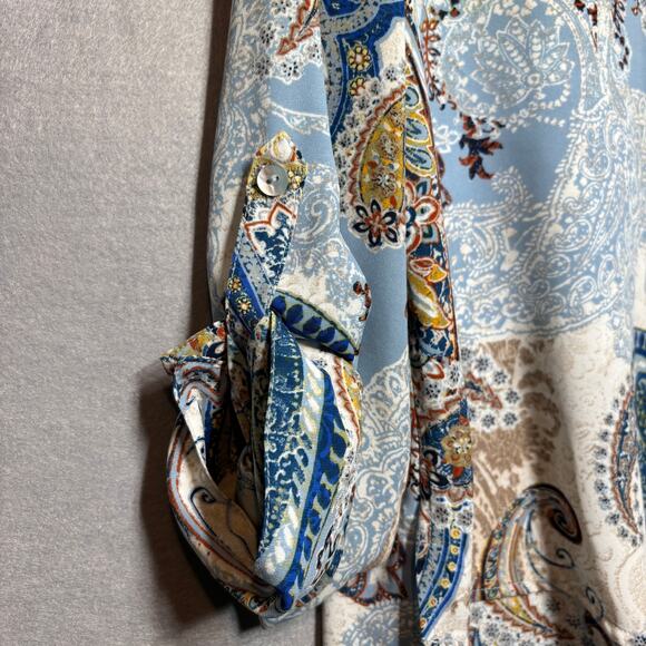 Chico’s Paisley Floral High Low Blouse 2 (12–14) Boho Retro Artsy Classic Top - Picture 7 of 8